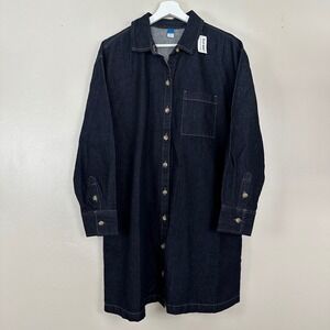 Old Navy Women's L Denim Mini Shirt Dress Dark Wash Long Sleeve NEW
